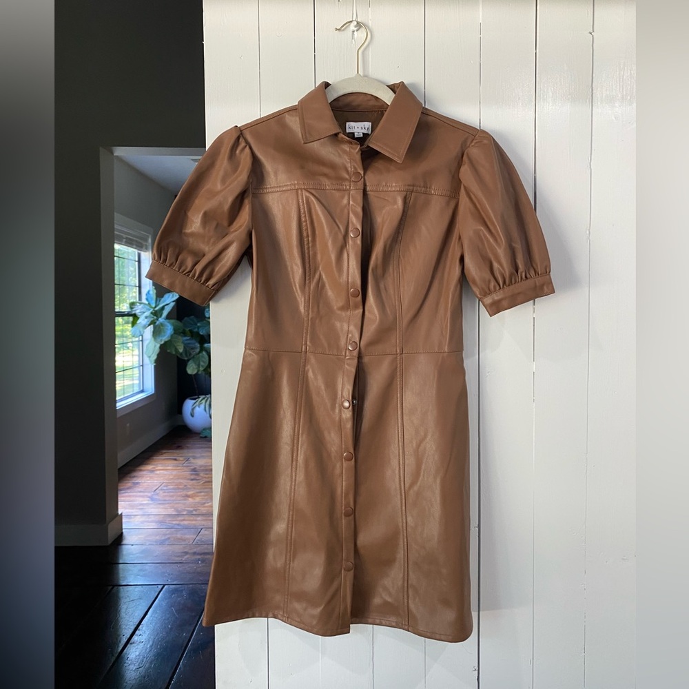 Tan Brown Buttoned Sheath Mini Dress